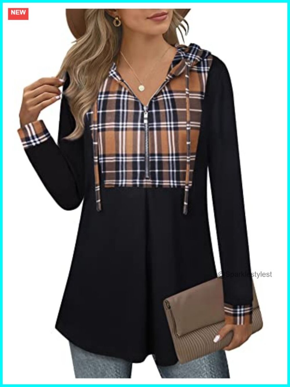 Quarter Zip Hoodie Pullover Long Sleeve Color Block Tunic Sweatshirt